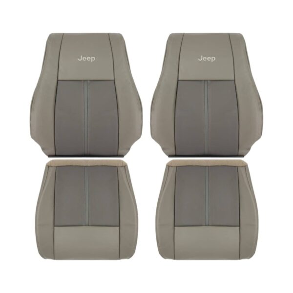 jeep-grand-cherokee-perforated-leather-2006-2007-2-tone-light-graystone-dark-khaki-front-driver-and-passenger-top-and-bottom-oem-replacement-seat-cover Jeep Grand Cherokee 2006-2007 | Funda de asiento de recambio OEM