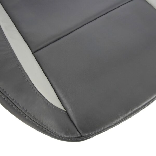 saab-9-3-cuir-2003-2007-gris-ardoise-conducteur-ou-passager-vue-rapprochée-bas-housse-de-siège-de-remplacement-OEM. Saab 9-3 2003-2011 | Housse de siège de remplacement OEM